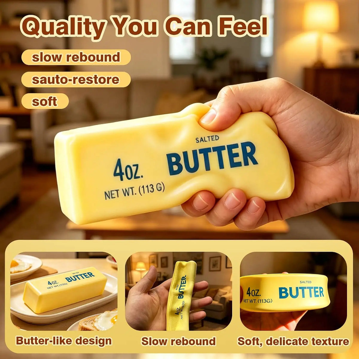 Butter Squishy, Slow Rising Butter Squeeze Toy, Cream Scented Butter Squeeze Toys, Stress Relief Toy for Relaxation, Soft & Safe
