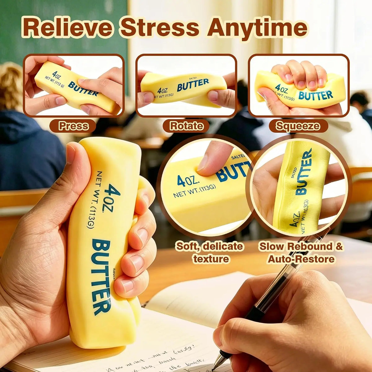 Butter Squishy, Slow Rising Butter Squeeze Toy, Cream Scented Butter Squeeze Toys, Stress Relief Toy for Relaxation, Soft & Safe