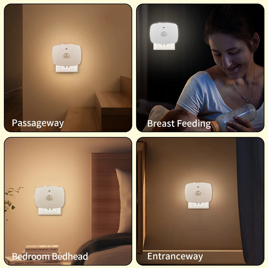 Motion Sensor Led Night Light EU US Plug Infrared Smart Sensor Wall Lamp Bedroom Toilet Hallway Kitchen Kid Nightlight 220V 110V